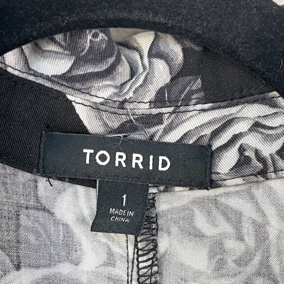 Torrid Womens Plus 1X Old Hollywood Floral Black Trench Coat Jacket - Picture 5 of 13